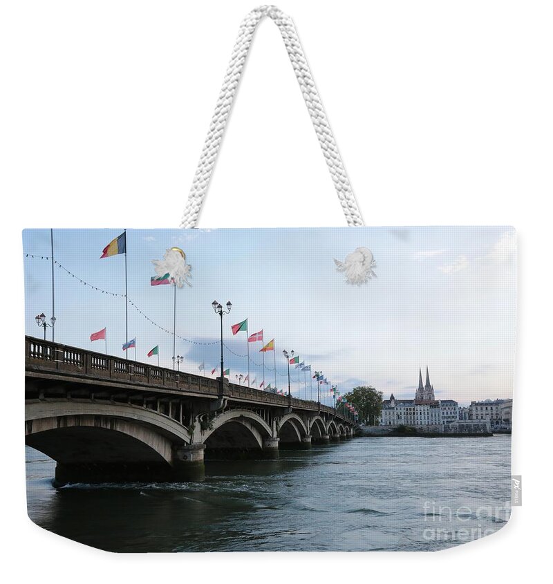 Bayonne Weekender Tote Bag featuring the photograph Bayonne Bridge by Carol Groenen