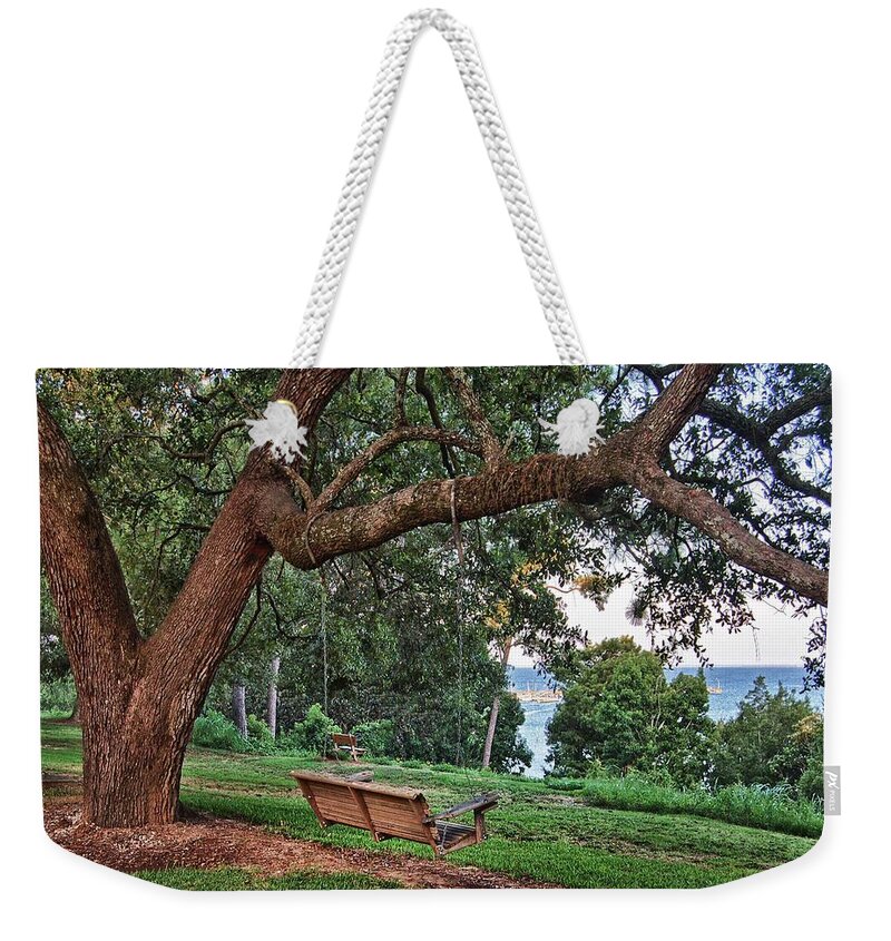 Palm Weekender Tote Bag featuring the digital art Bayview Swing Sunrise by Michael Thomas