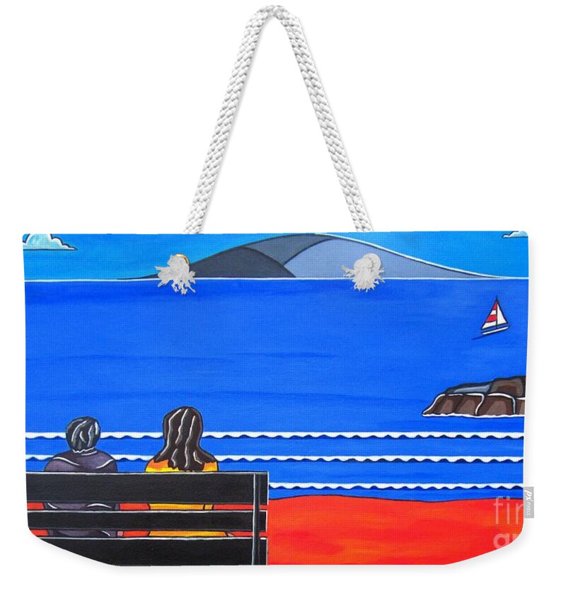 Beach Ocean Front Weekender Tote Bag featuring the painting Beach Bench Day One by Sandra Marie Adams