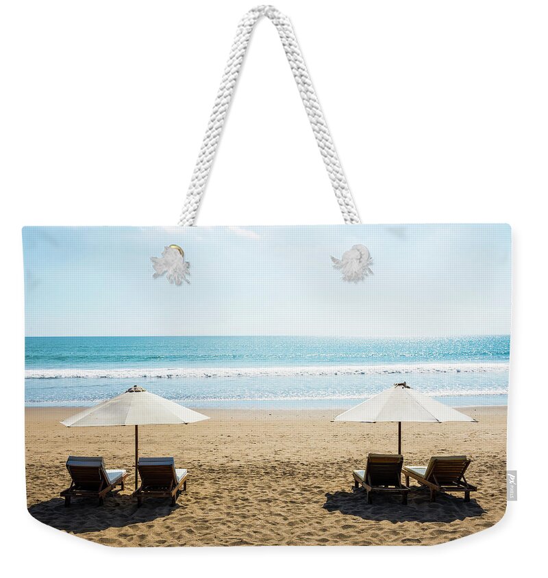 Scenics Weekender Tote Bag featuring the photograph Beach Chairs, Seminyak Beach, Bali by John Harper