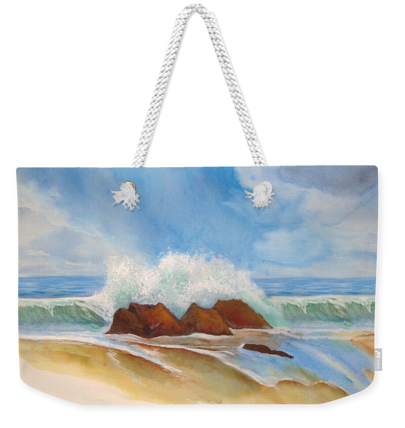 Rick Huotari Weekender Tote Bag featuring the painting Beach Front by Rick Huotari