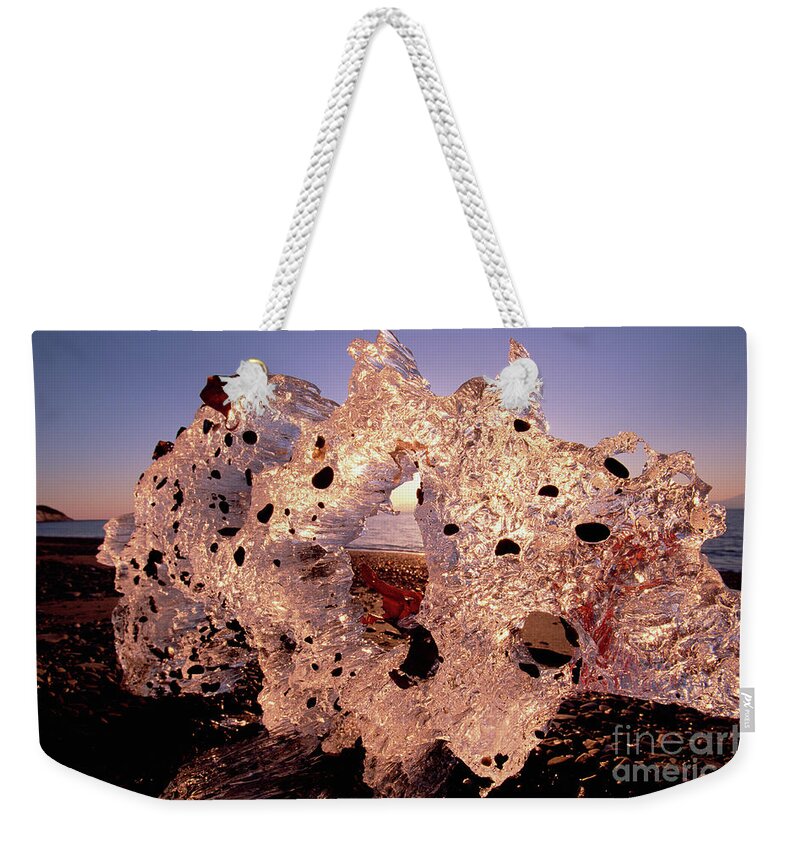 00342955 Weekender Tote Bag featuring the photograph Kenai Beach Ice At Sunset by Yva Momatiuk John Eastcott