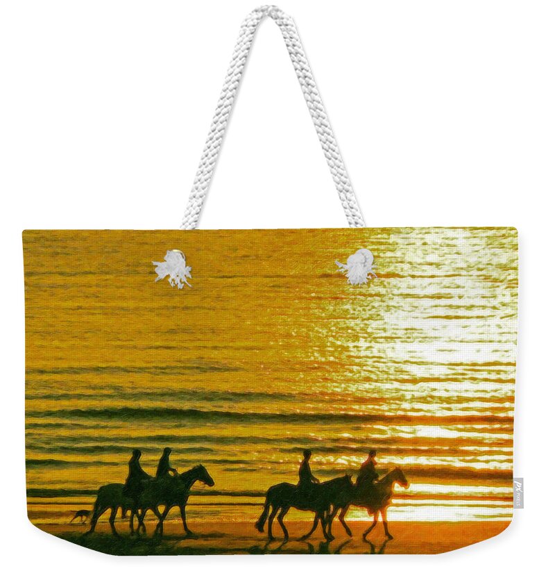Reiter Weekender Tote Bag featuring the painting Beach Ride Equ250898 by Dean Wittle