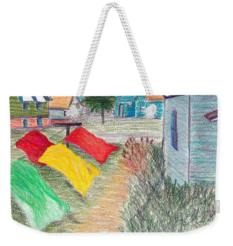 Drawing Weekender Tote Bag featuring the drawing Beach Town by M West