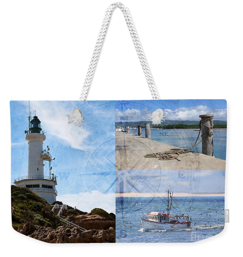Fishing Weekender Tote Bag featuring the photograph Beach Triptych 2 by Linda Lees