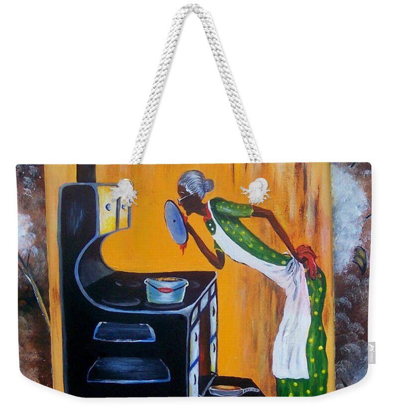 Beans And Cornbread Weekender Tote Bag featuring the painting Beans And Cornbread by Arthur Covington