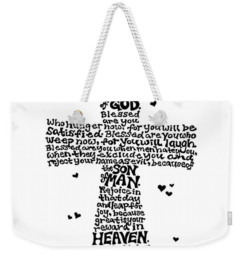 Leigh Eldred Weekender Tote Bag featuring the mixed media Beatitudes Cross by Leigh Eldred