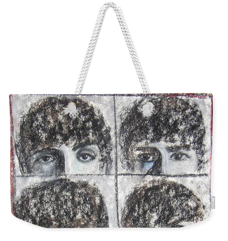 Beatles Weekender Tote Bag featuring the painting Beatles Hard Day's Night by Laurie Morgan