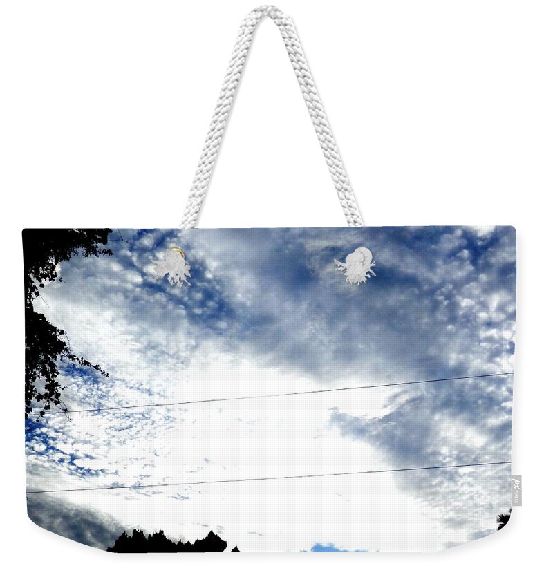 Blue And Clouds Making A Beautiful Contrast Together Weekender Tote Bag featuring the photograph Beautiful Cloudy Morning by Belinda Lee