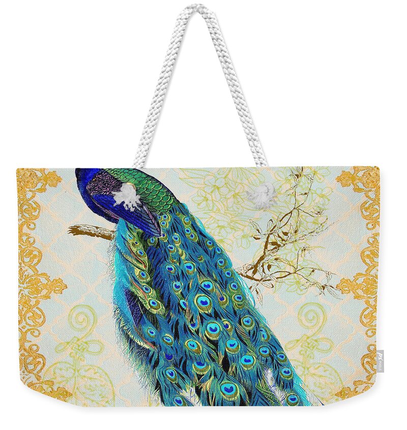 Jean Plout Weekender Tote Bag featuring the painting Beautiful Peacock-B by Jean Plout