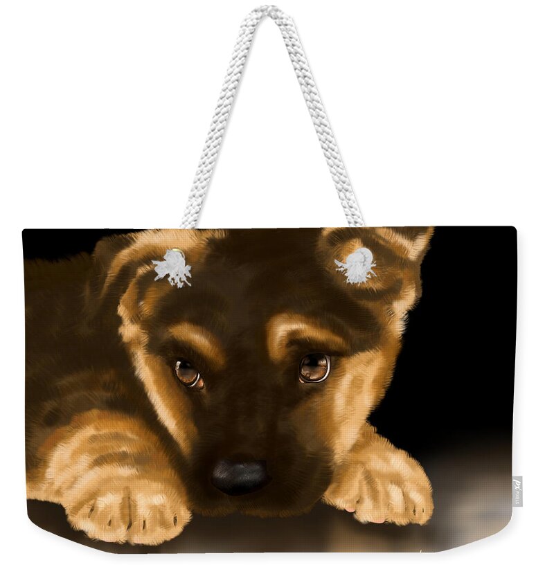 Digital Weekender Tote Bag featuring the painting Beautiful puppy by Veronica Minozzi
