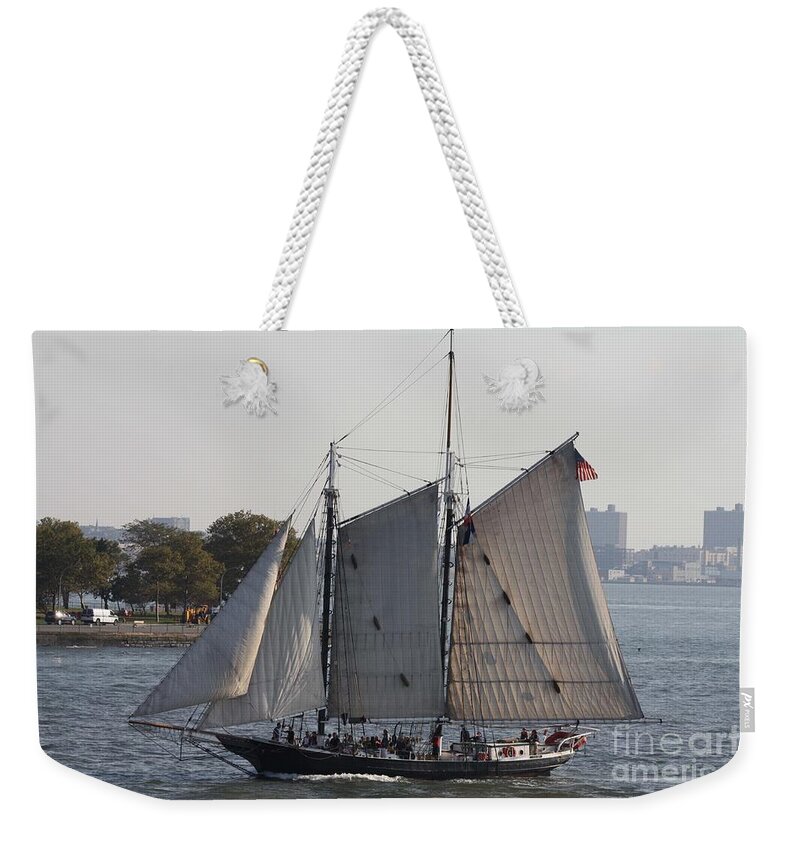Beautiful Sailboat In Manhattan Harbor Weekender Tote Bag featuring the photograph Beautiful Sailboat In Manhattan Harbor by John Telfer