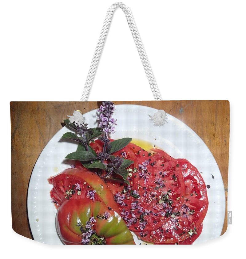 Tomato Weekender Tote Bag featuring the photograph Beefsteak by Robert Nickologianis