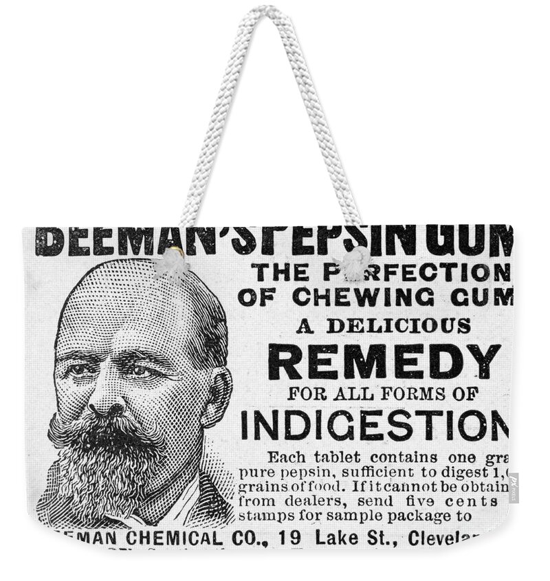 1895 Weekender Tote Bag featuring the photograph Beemans Pepsin Gum, 1895 by Granger