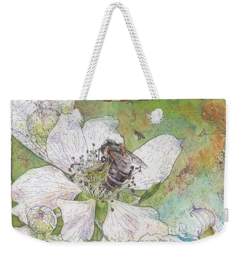Bees Weekender Tote Bag featuring the painting Bees and Blackberries by Petra Rau