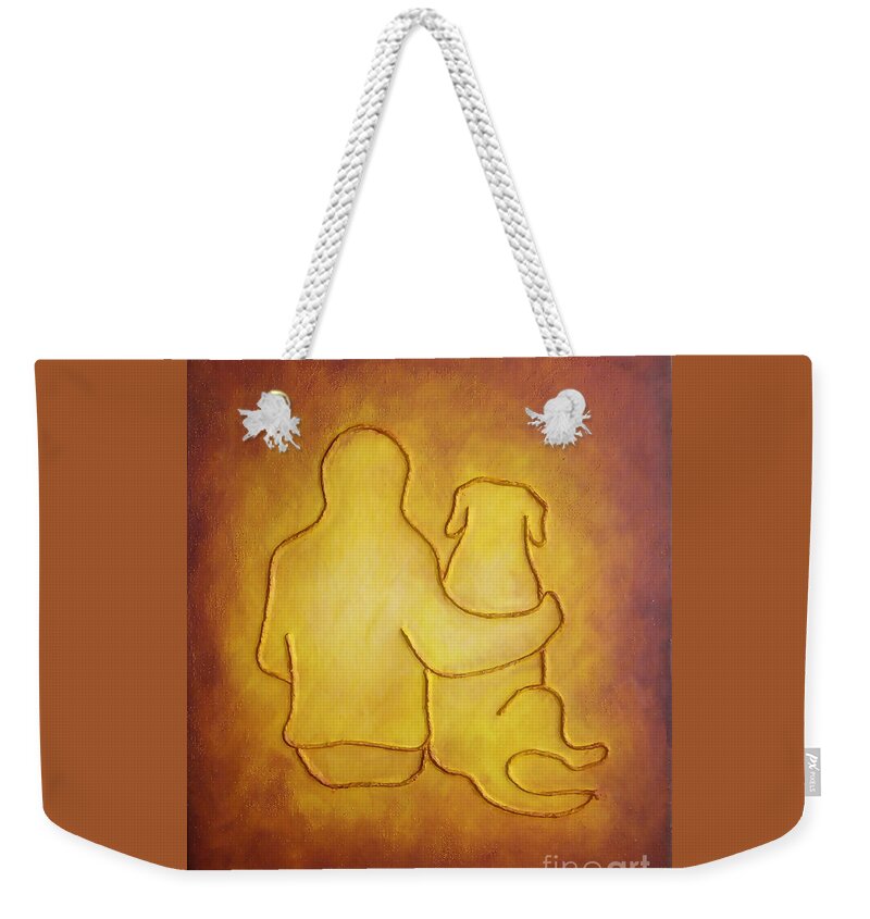 Dog Weekender Tote Bag featuring the painting Being There 2 - Dog and Friend by Amy Reges