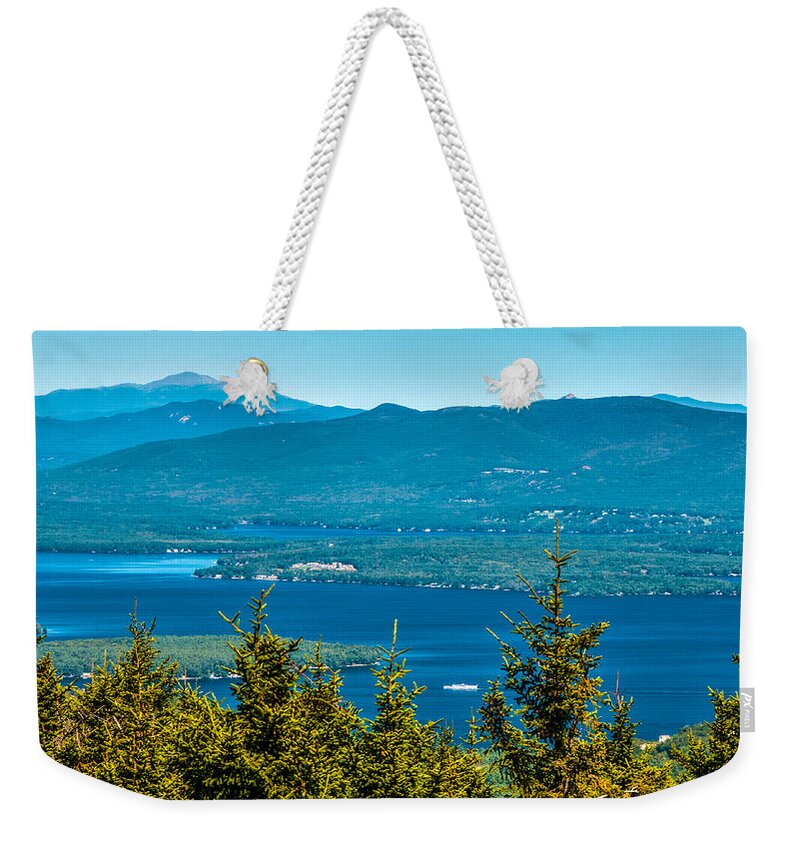 Belknap Mountains Weekender Tote Bag featuring the photograph Belknap Mountain Fire Tower View by Brenda Jacobs