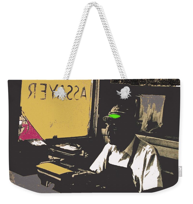 Benjamin Jacobs Jacob's Assay Office Tucson Arizona 1969 Weekender Tote Bag featuring the photograph Benjamin Jacobs Jacob's Assay Office Tucson Arizona 1969-2013 by David Lee Guss