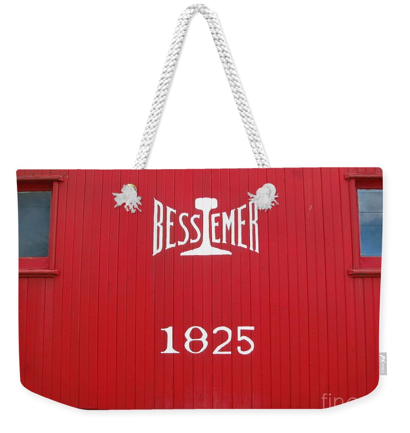 Red Weekender Tote Bag featuring the photograph Bessemer Train by Michael Krek