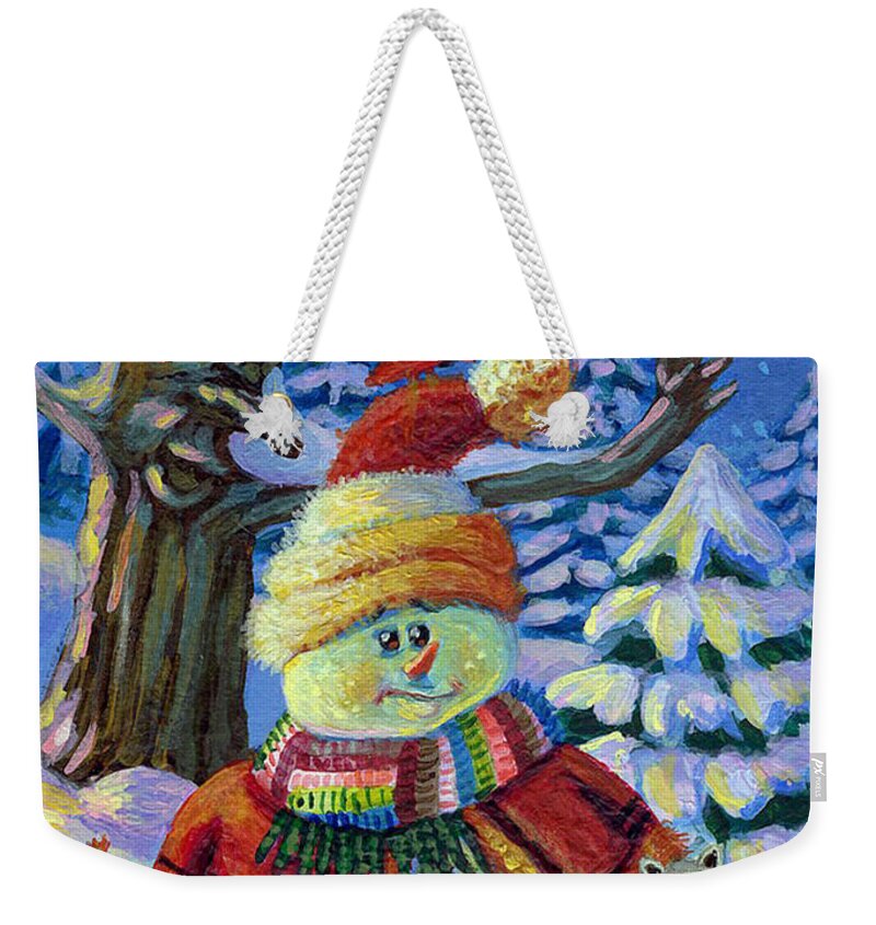 Cardinals Weekender Tote Bag featuring the painting Best Christmas Friends Ever by Jacquelin L Westerman