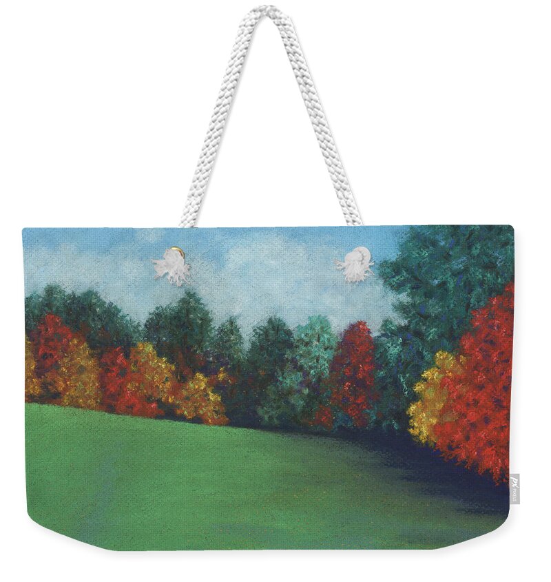 Landscape Weekender Tote Bag featuring the pastel Between the Rainstorms by Anne Katzeff