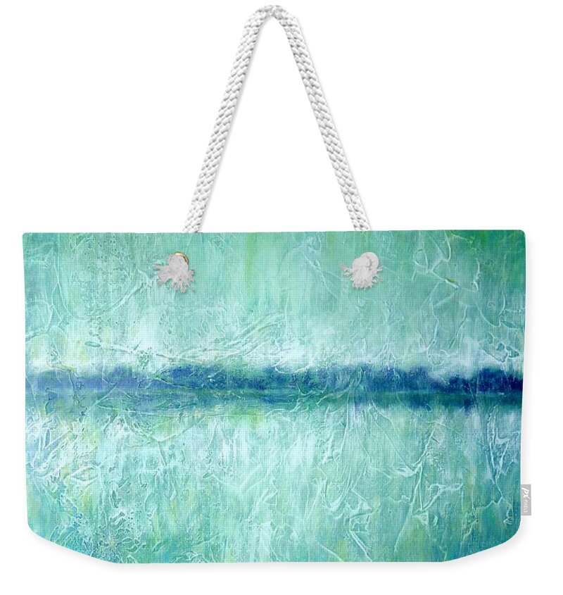 Painting Weekender Tote Bag featuring the painting Between the Sea and Sky - Green Seascape by Cristina Stefan