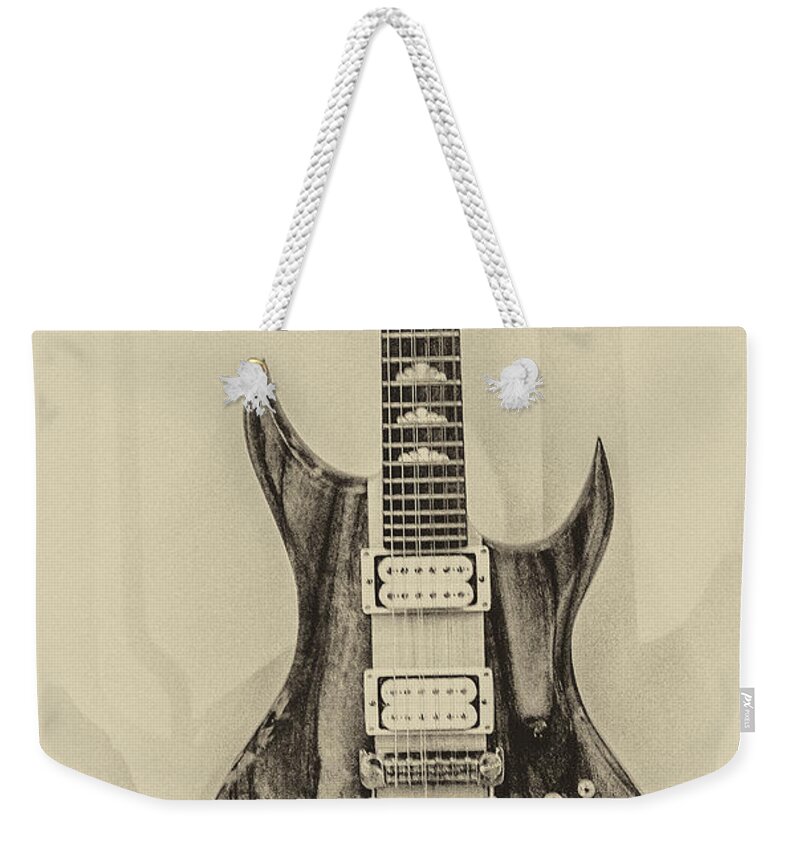 Guitar Weekender Tote Bag featuring the digital art Bich Electric Guitar Monocolored by Georgianne Giese