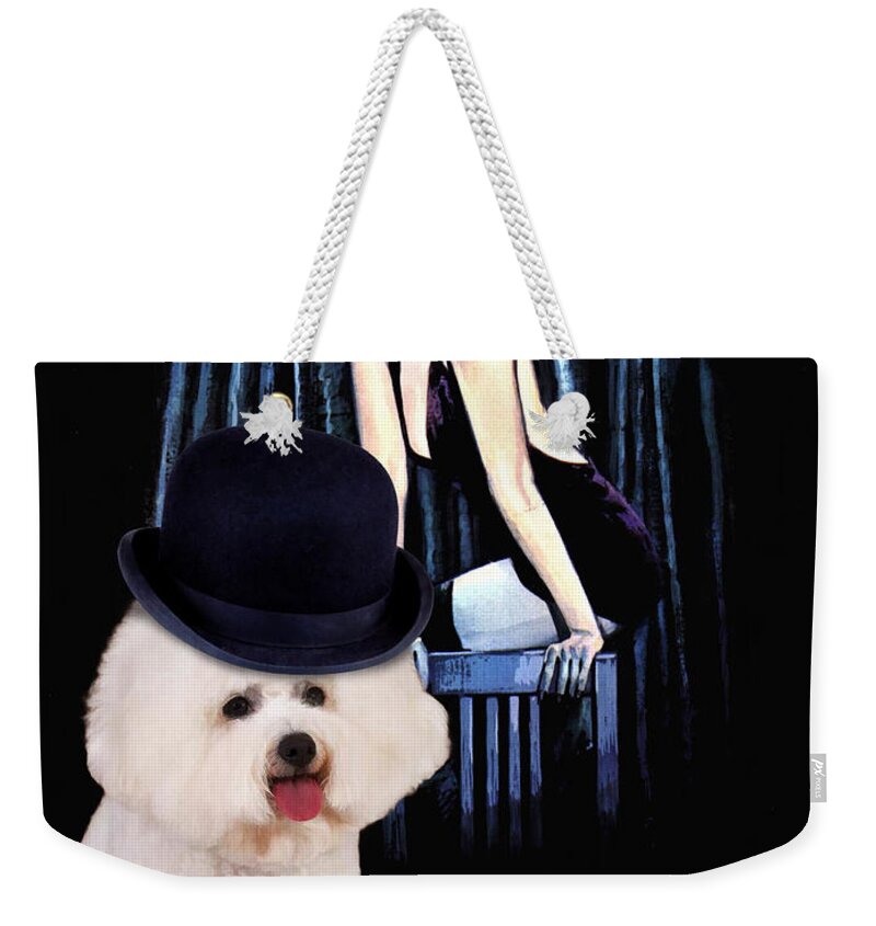 Bichon Frise Weekender Tote Bag featuring the painting Bichon Frise Art - Cabaret Movie Poster by Sandra Sij