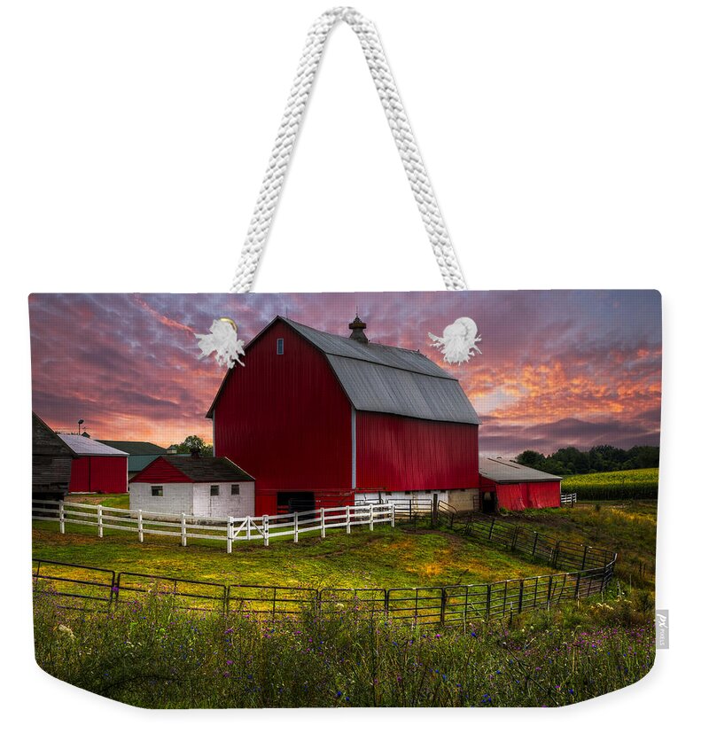 Appalachia Weekender Tote Bag featuring the photograph Big Red at Sunset by Debra and Dave Vanderlaan