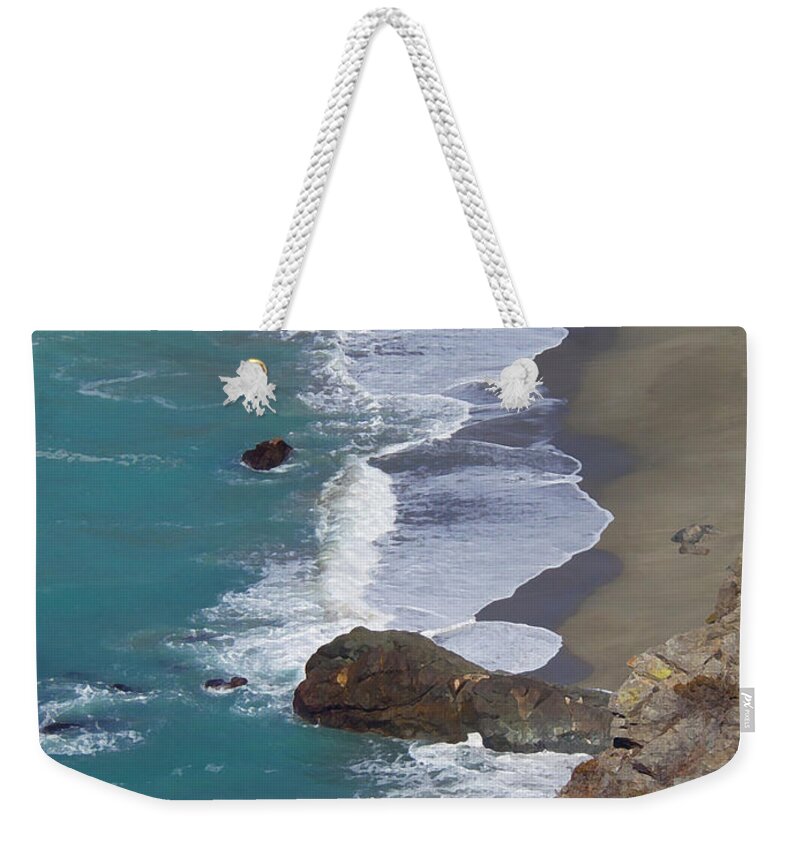Big Sur Weekender Tote Bag featuring the photograph Big Sur Surf by Art Block Collections