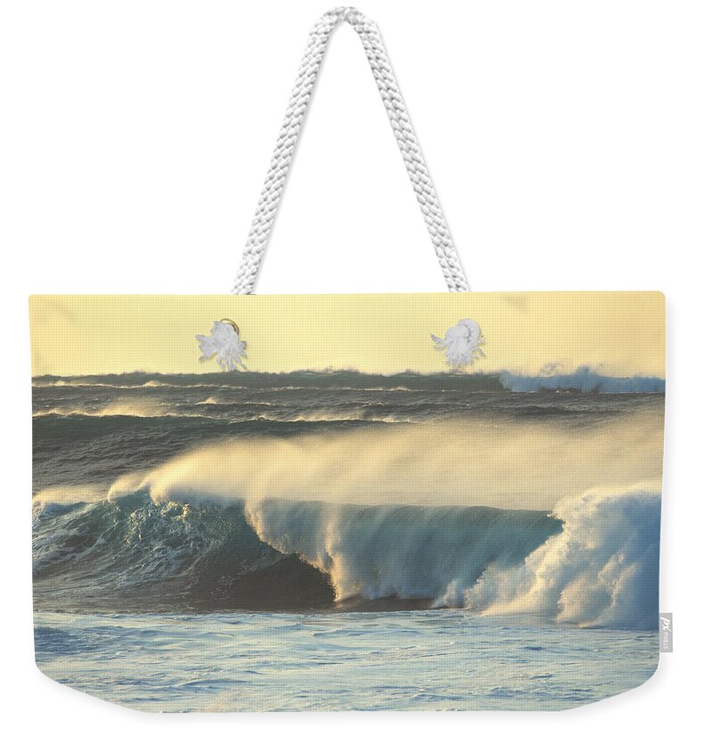 Afternoon Weekender Tote Bag featuring the photograph Big Surf At Sunset by Vince Cavataio - Printscapes