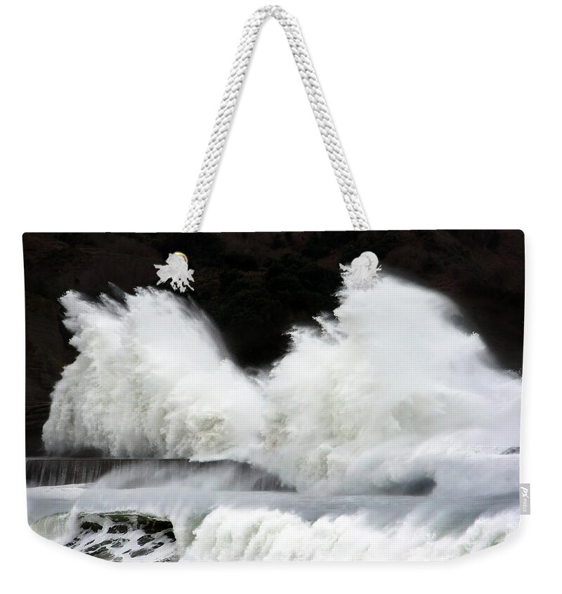 Breakwater Weekender Tote Bag featuring the photograph Big Waves Breaking On Breakwater by Mikel Martinez de Osaba