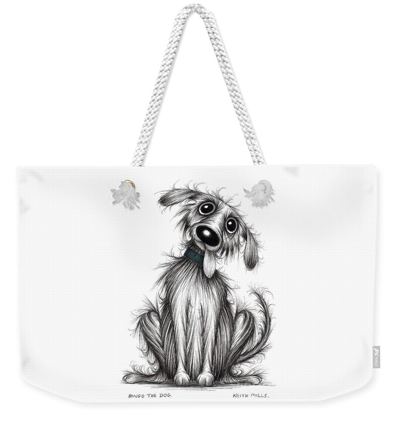 Dog Weekender Tote Bag featuring the drawing Bingo the dog by Keith Mills