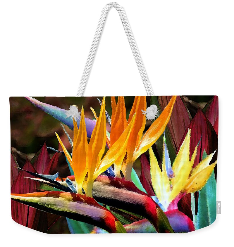 Bird Of Paradise Weekender Tote Bag featuring the digital art Bird of Paradise and Ti by J Marielle