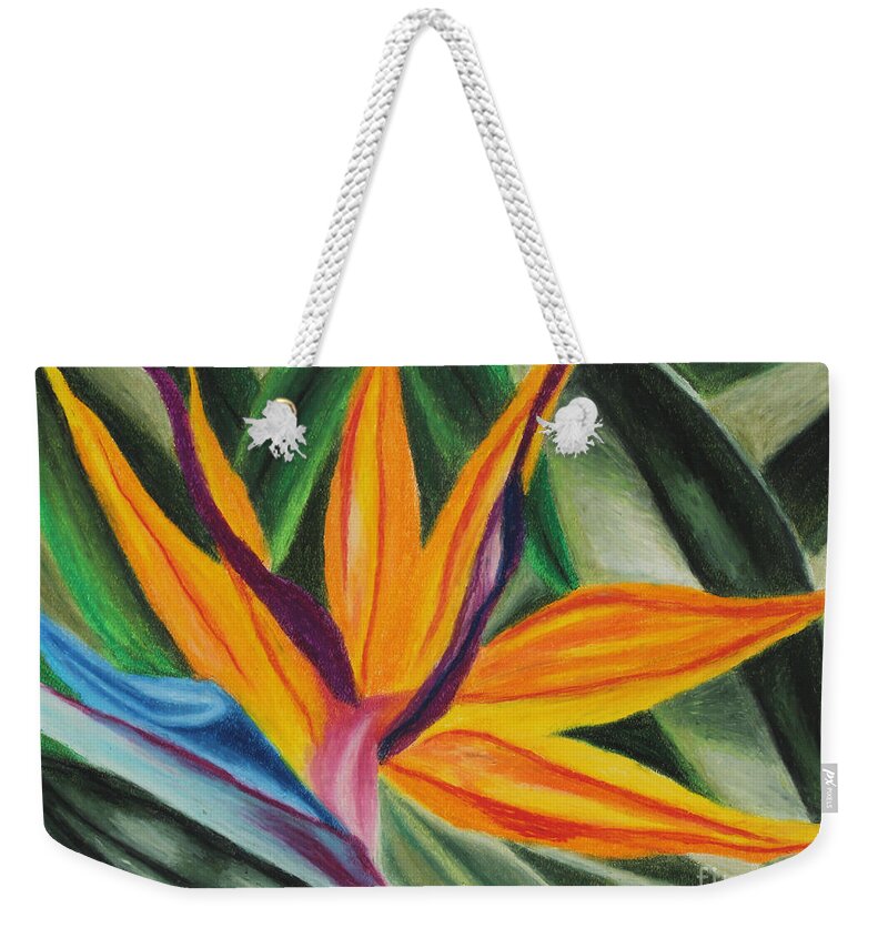 Bird Of Paradise Weekender Tote Bag featuring the painting Bird Of Paradise by Annette M Stevenson