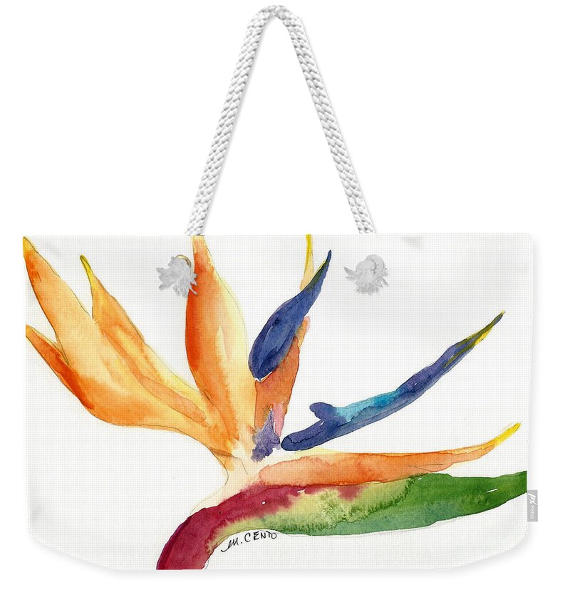 Bird Of Paradise Weekender Tote Bag featuring the painting Bird of Paradise by Mafalda Cento
