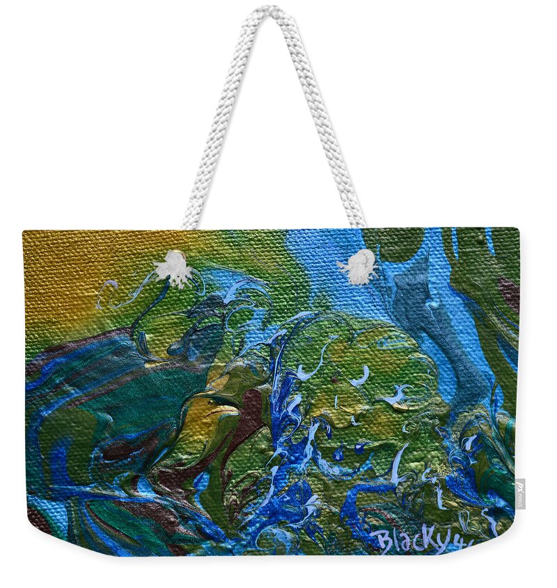 Bird Weekender Tote Bag featuring the painting Bird On A Wire by Donna Blackhall