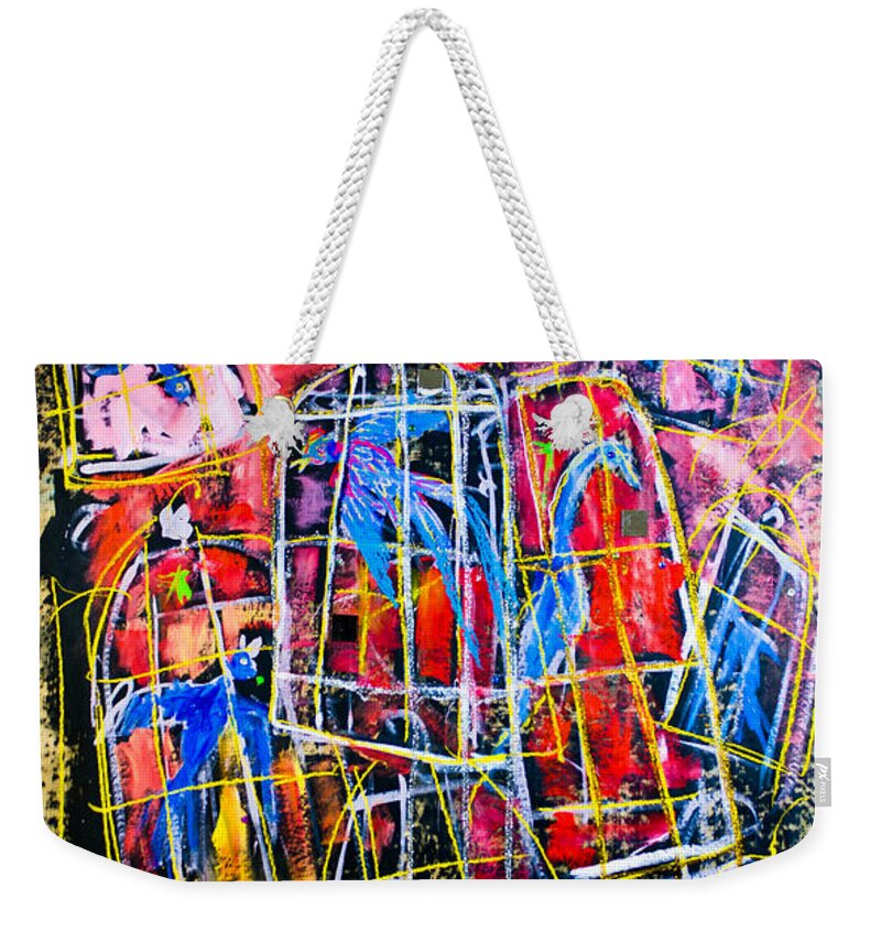 Birds Weekender Tote Bag featuring the painting Birds and Their Cages by Maxim Komissarchik