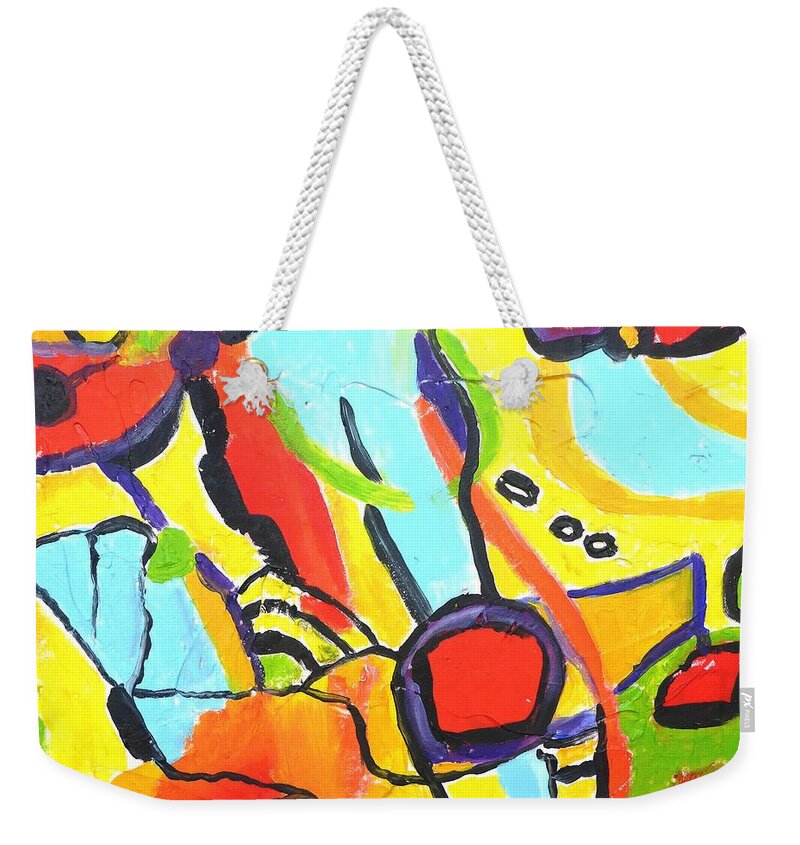 Abstract Weekender Tote Bag featuring the painting Birds on a wire by Cristina Stefan