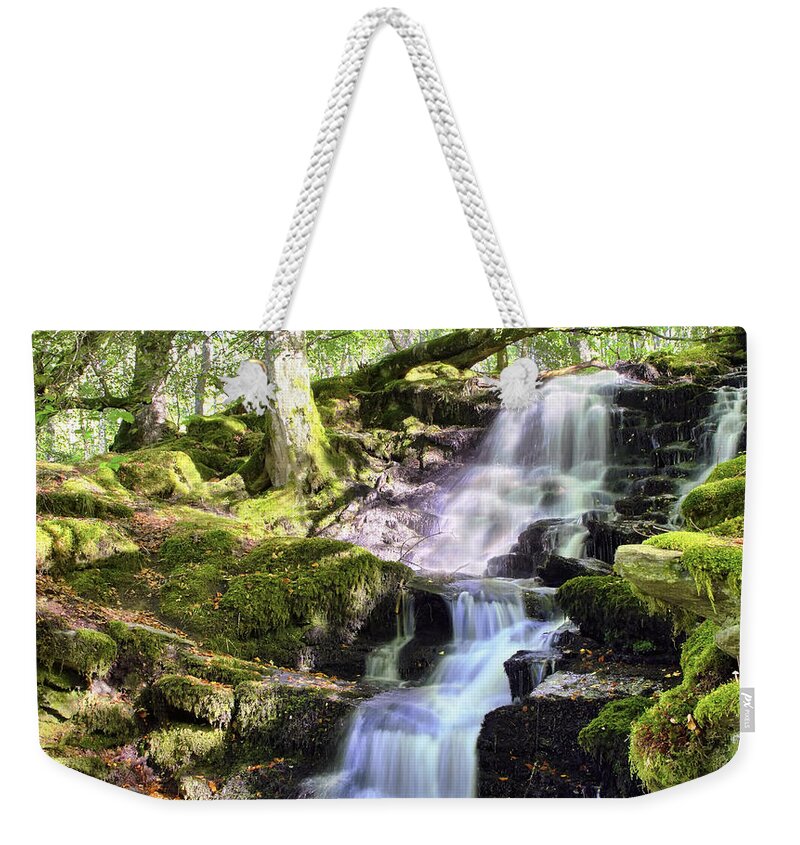 Waterfall Weekender Tote Bag featuring the photograph Birks of Aberfeldy Cascading Waterfall - Scotland by Jason Politte