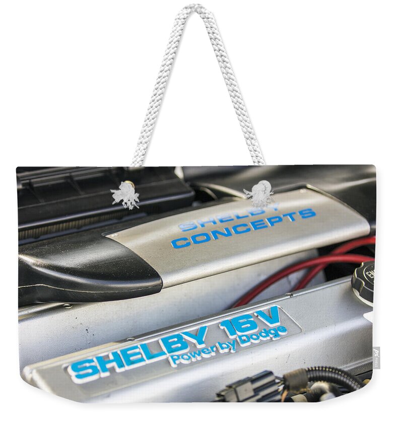 Dodge Weekender Tote Bag featuring the photograph Birthday Car - Engine Bay by Josh Bryant