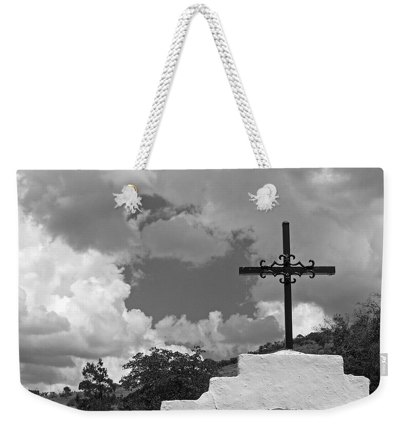 B&w Weekender Tote Bag featuring the photograph Bisbee Shrine 4 by JustJeffAz Photography