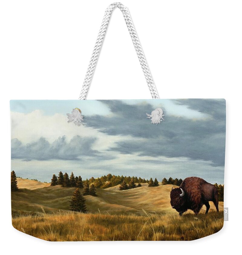 Animal Weekender Tote Bag featuring the painting Bison Wind Cave Park South Dakota by Rick Bainbridge