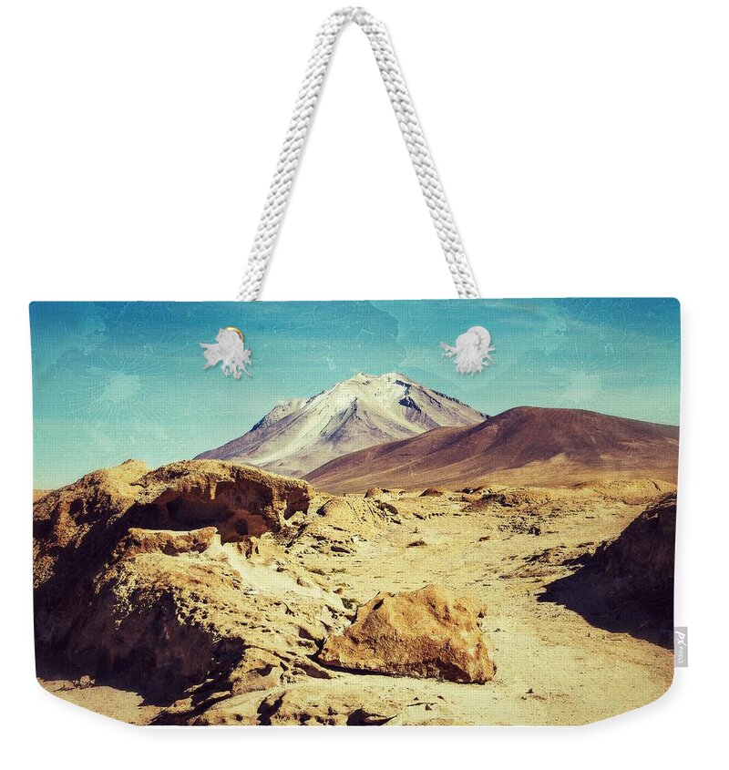Desert Weekender Tote Bag featuring the photograph Bizarre Landscape Bolivia Old Postcard by For Ninety One Days
