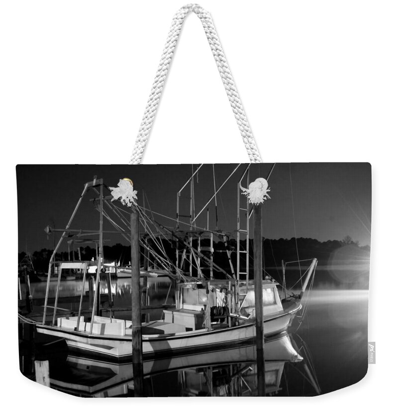 Alabama Weekender Tote Bag featuring the digital art Black and White Shrimp by Michael Thomas