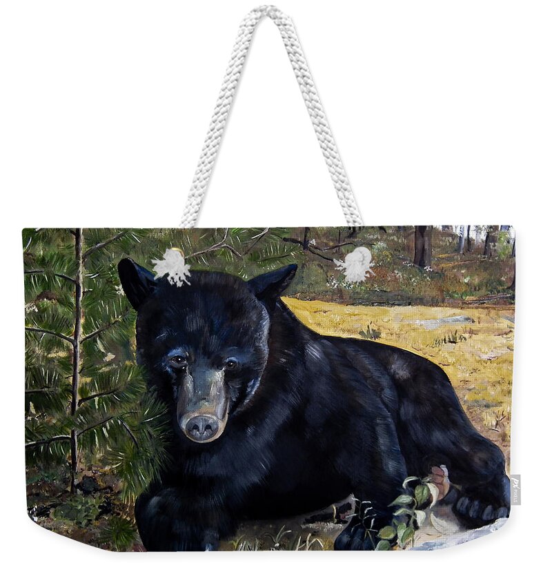 Black Bear Weekender Tote Bag featuring the painting Black Bear - Scruffy - Signed by Artist by Jan Dappen