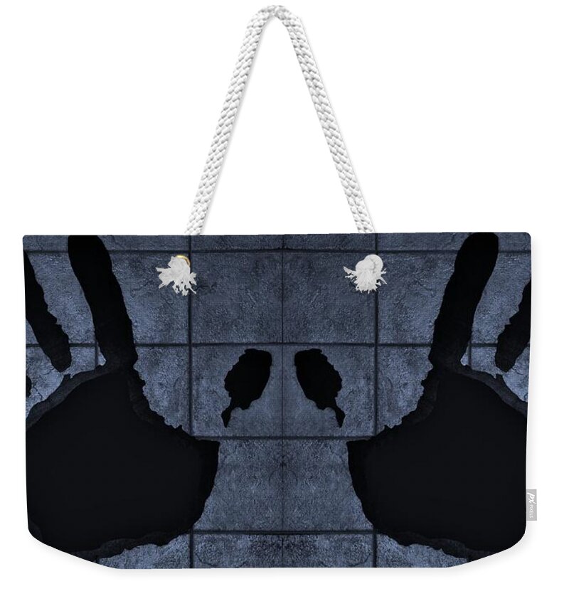 Hand Weekender Tote Bag featuring the photograph Black Hands Cyan by Rob Hans