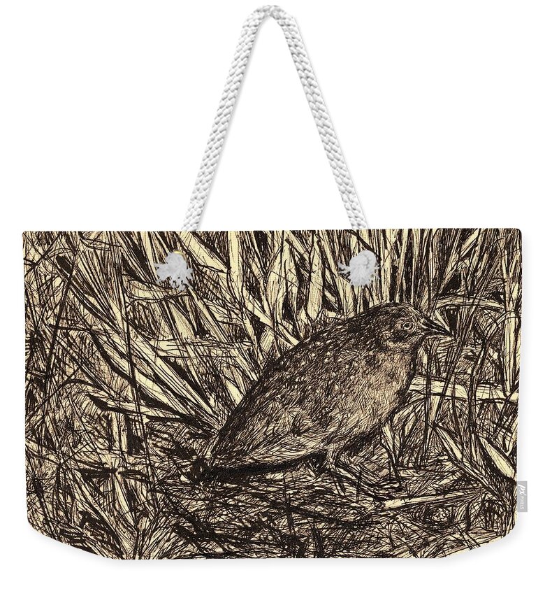Bird Weekender Tote Bag featuring the drawing Black Rail by Kendall Kessler