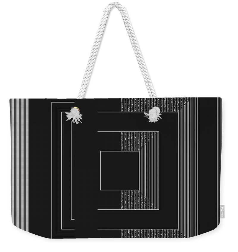 Geometric Weekender Tote Bag featuring the digital art Black White Gray Square Geometric by Judi Suni Hall