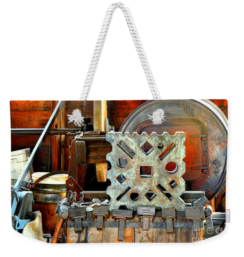 Abstract Weekender Tote Bag featuring the photograph Blacksmith Blues by Lauren Leigh Hunter Fine Art Photography